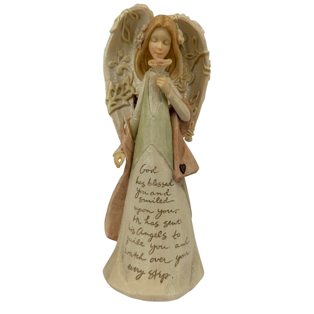 Enesco Foundations Karen Hahn Angel Figurine 4004551 Tan Green Blessing